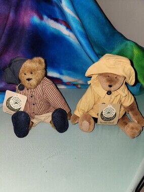 Boyds Bears Brown Plush Pair with Yellow Outfit and Red-Striped Shirt